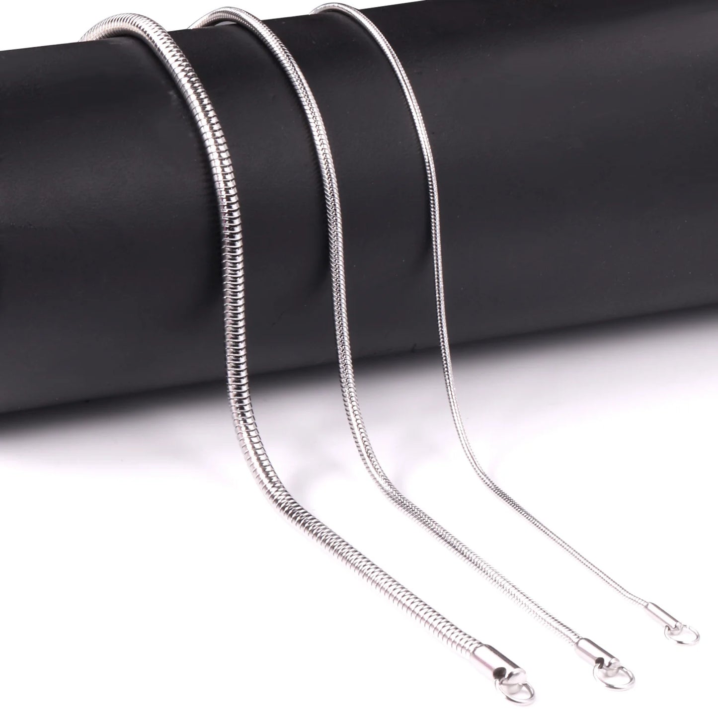 Round Snake Chain Necklace For Women Men Golden Stainless Steel Herringbone