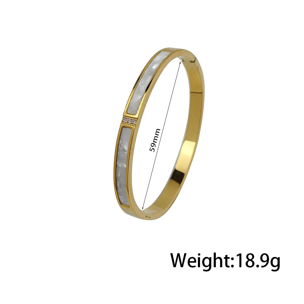 Classic Shell Zircon Stainless Steel Gold Plated Women's Bracelet