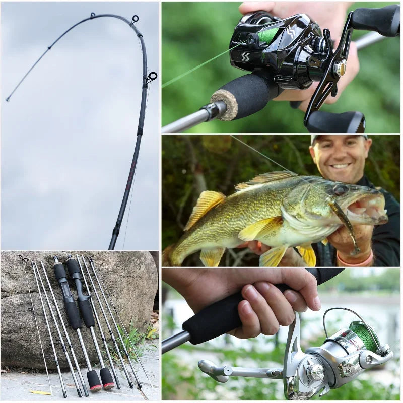 5 Section Spinning Casting Fishing Rod 1.7M Ultralight Weight Carbon Fiber Poles for Travel
