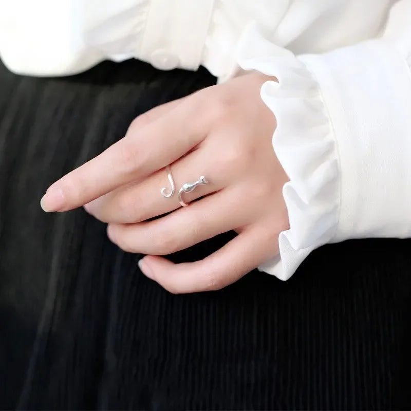 925 silver plating Little Cat Open Ring