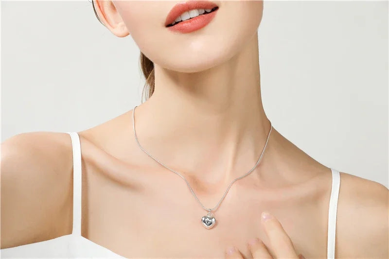 925 Sterling Silver Solid Small Heart Pendant Necklace