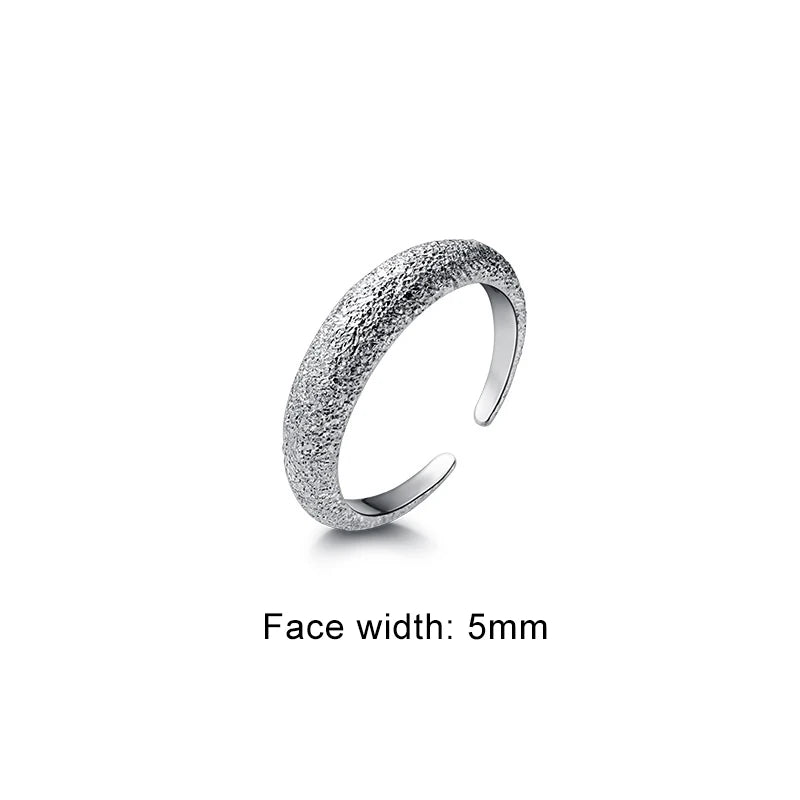 925 Sterling Silver BlingBling with Flashing Matte Adjustable Ring for Women Classic Geometric Fine Jewelry