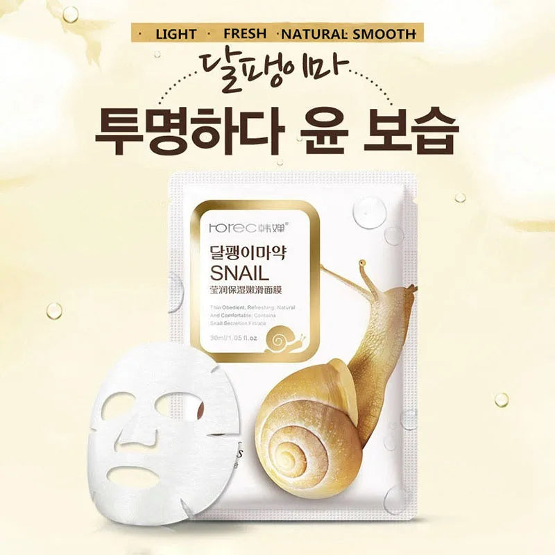 10pcs Snail Moisturizing Face Mask Replenishment Oil Control/ Korean Cosmetics
