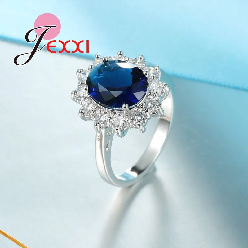 925 Sterling Silver Color Wedding Engagement Rings Prong Shiny Cubic Zirconia