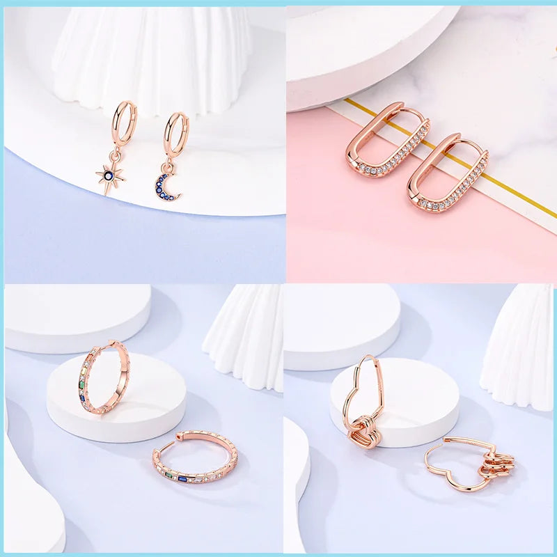 925 Sterling Silver Rose Gold Heart Geometric Pave CZ
