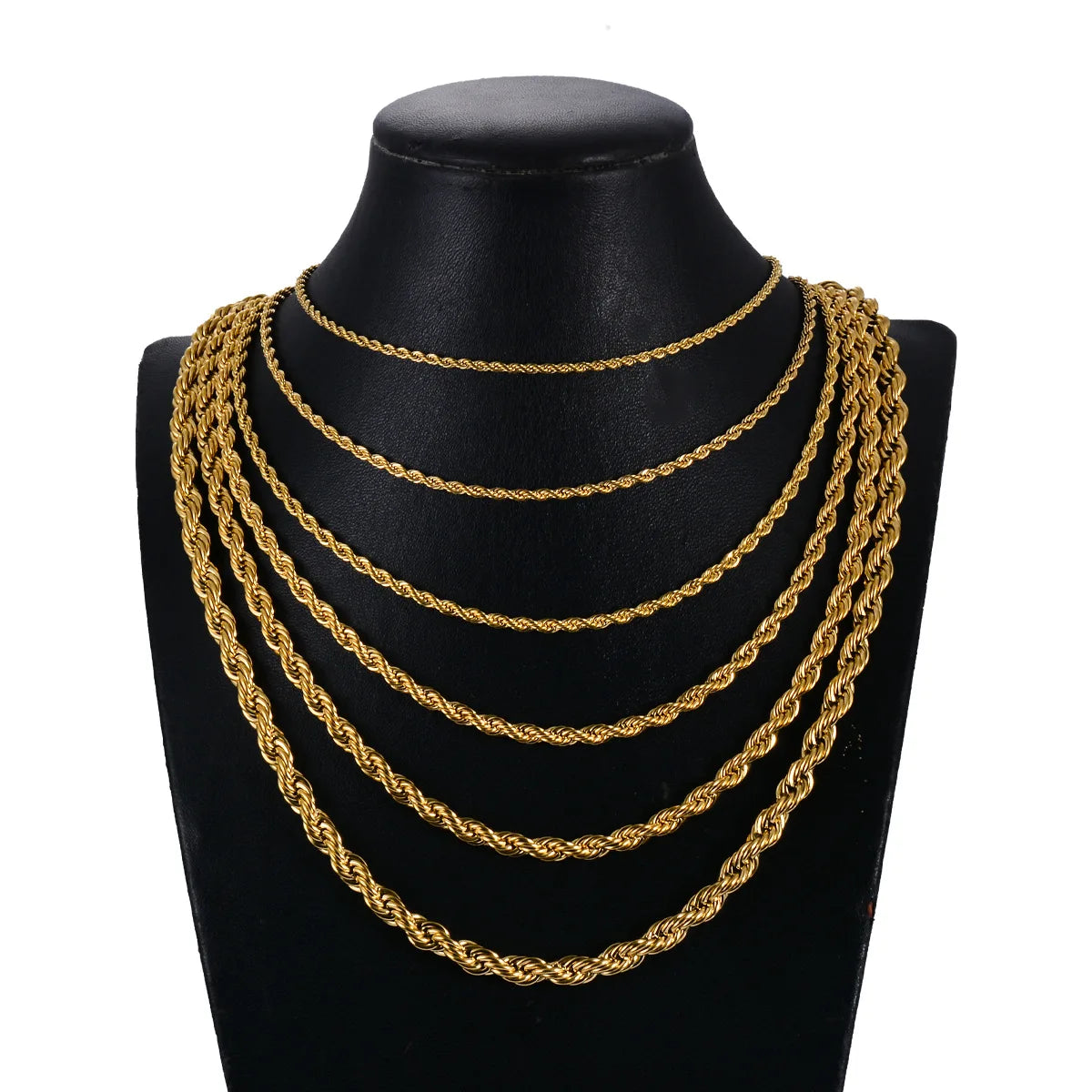 Twisted Rope Link Chain Gold Color Necklace for Men Women Stainless Steel Chain