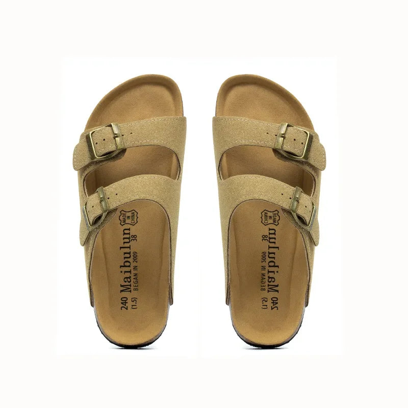 Fashion Women Cork Slipper Suede Leather Mule Clogs