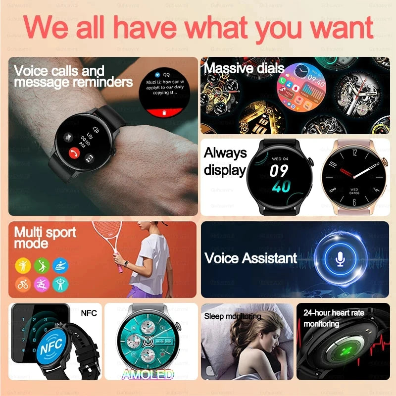 NFC Smart Watch Women 466*466 Screen GPS Track