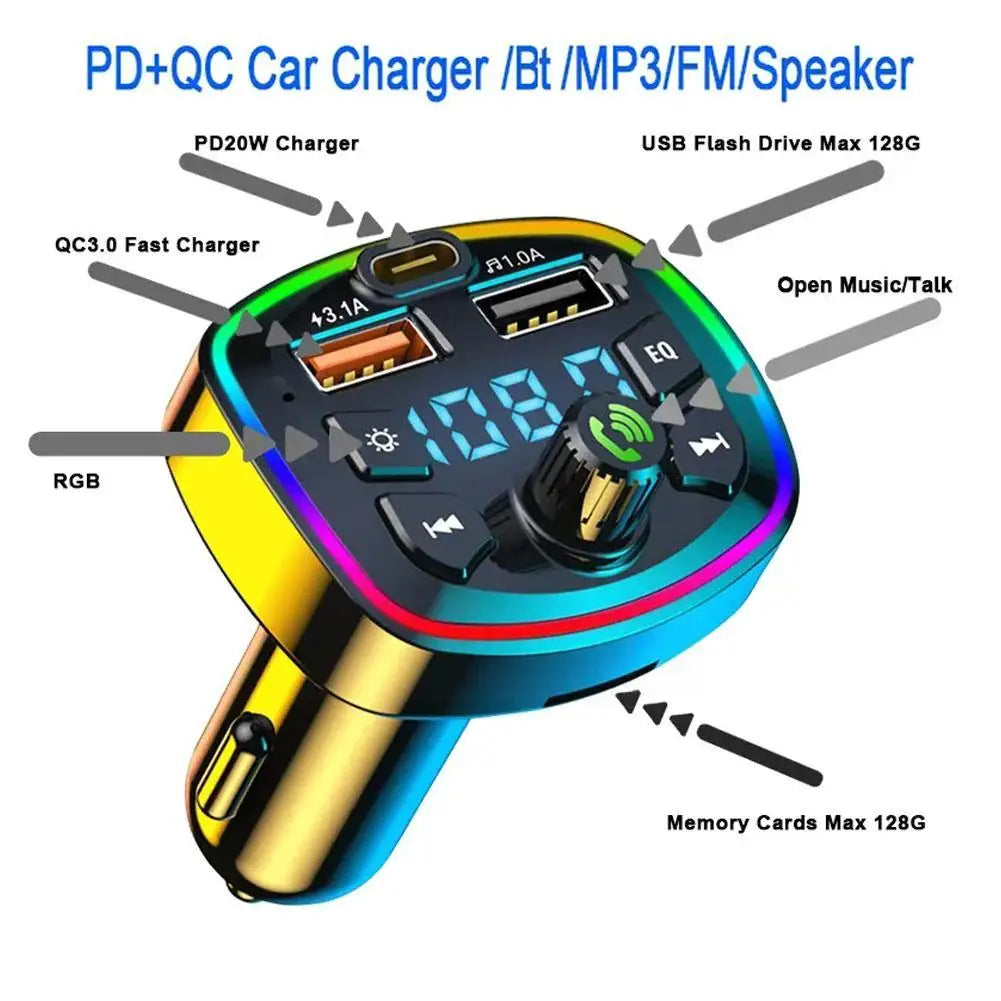 Car Hands-Free Bluetooth-compaitable 5.0 FM Transmitter