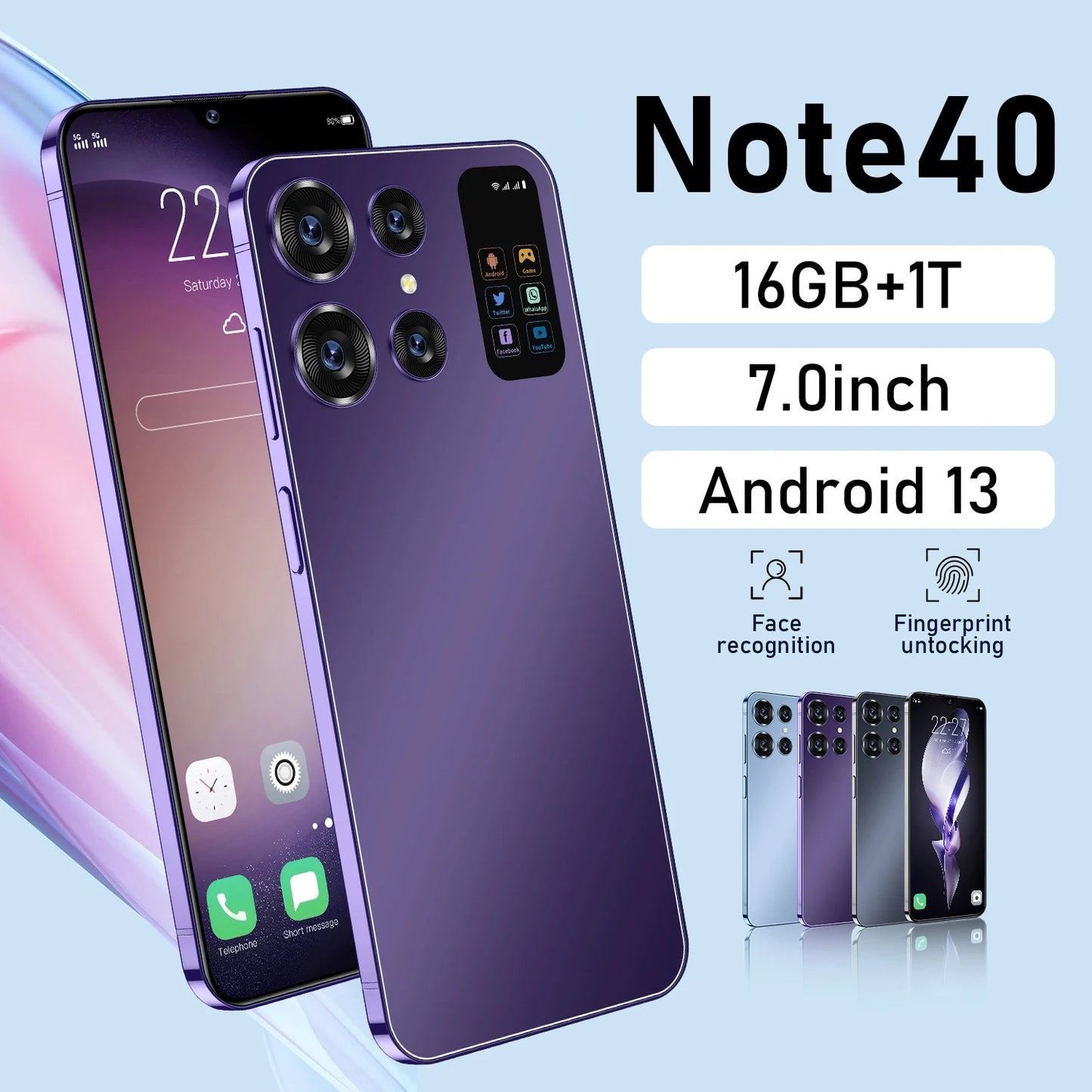 Original Note40 Smartphone 5G 7.0inch HD Qualcomm 8 Gen 2 Cell Phone Dual SIM