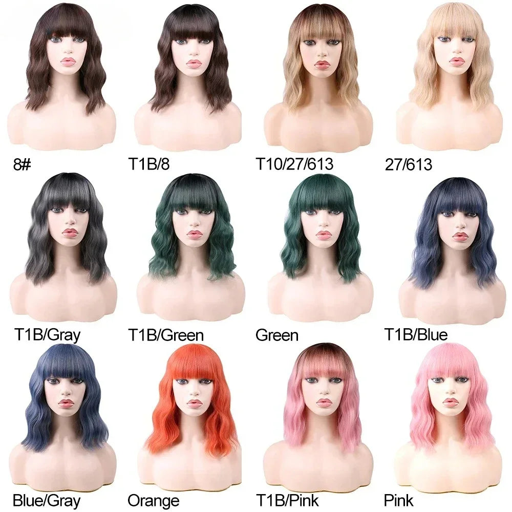 Wave Wig with Bangs Short Style Hair Cover