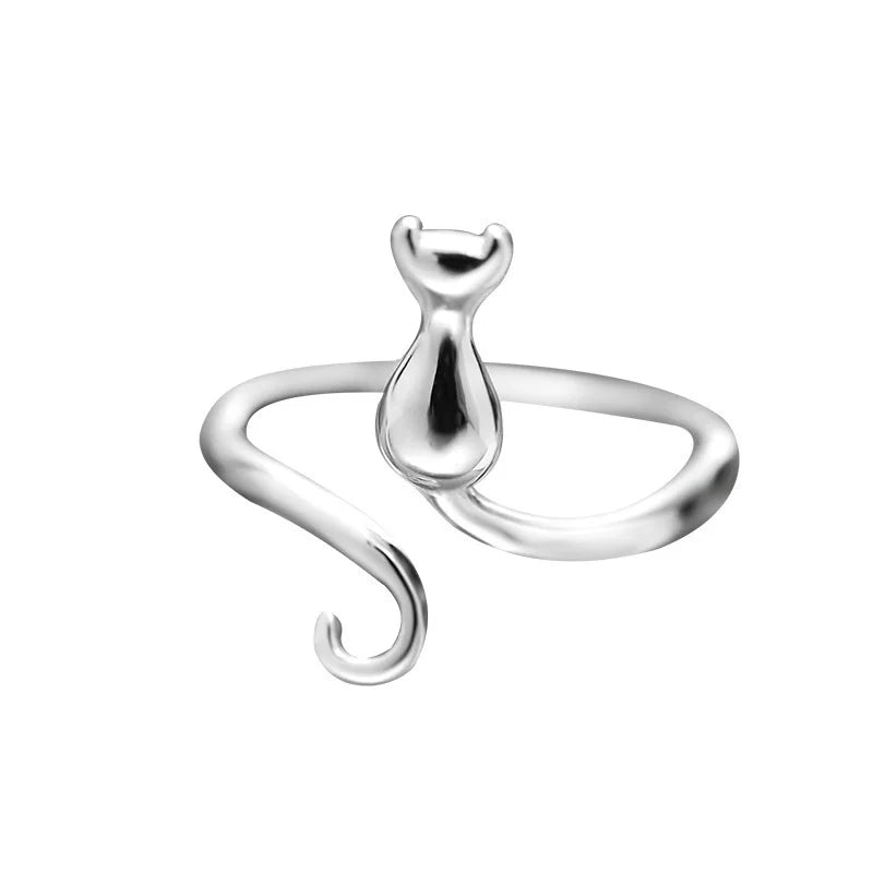 925 silver plating Little Cat Open Ring