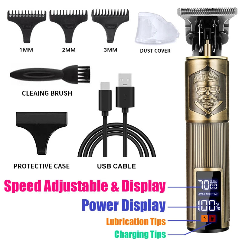USB Fast Charging Hair Cutting Machine Electric Hair Clipper Portable Shaver Barber Professional Barber T9 Vintage Hair Trimmer