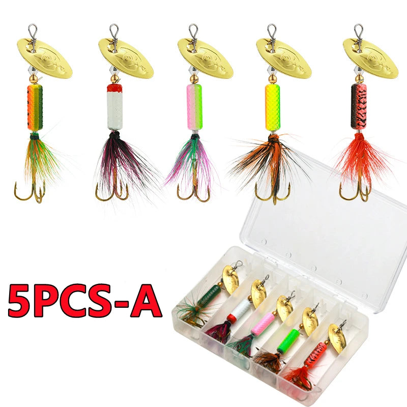 10/5PCS Metal Spinner Bait Spoon Hard Fishing Lures With Treble Hooks