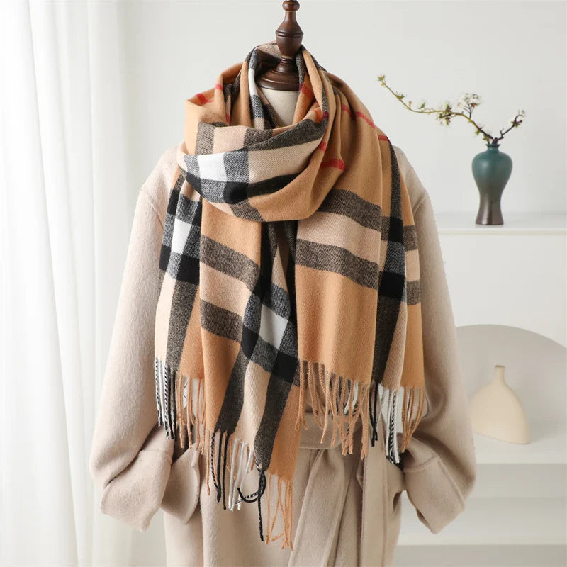 Luxury brand Winter Plaid Cashmere Like Blanket Scarf