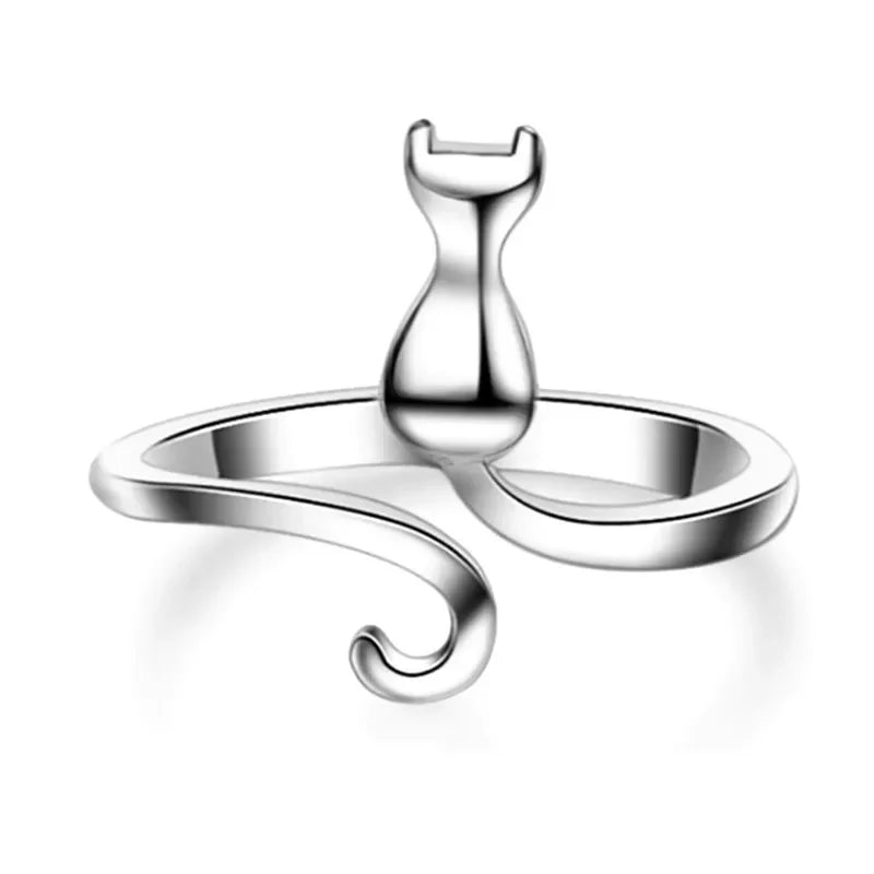 925 silver plating Little Cat Open Ring
