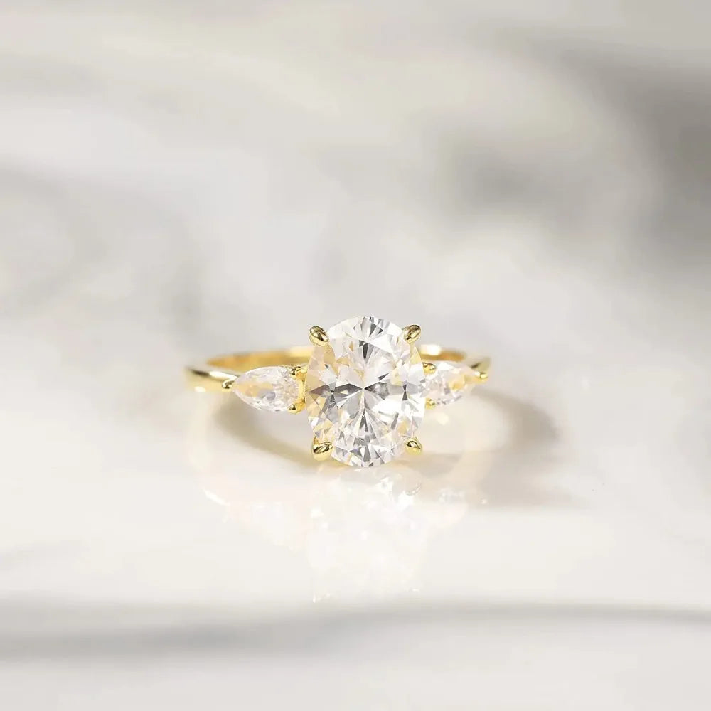 Trumium 3CT 925 Sterling Silver Engagement Rings 3-Stone Cubic Zirconia