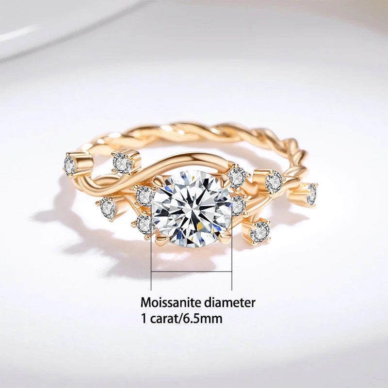 s925 silver moissanite ring with vine texture suitable for ladies