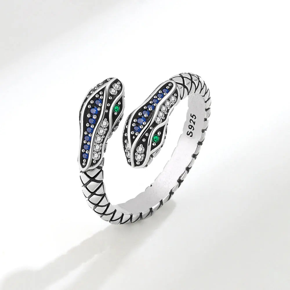 100% 925 Sterling Silver Rings For Women Snake Shape Green Eye