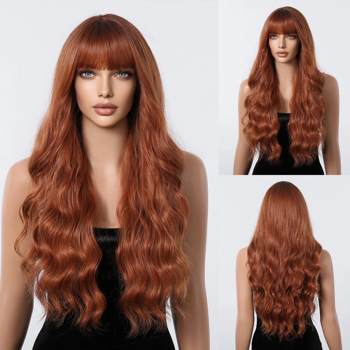 Long Wavy Curly Gray Brown Synthetic Wigs for Women