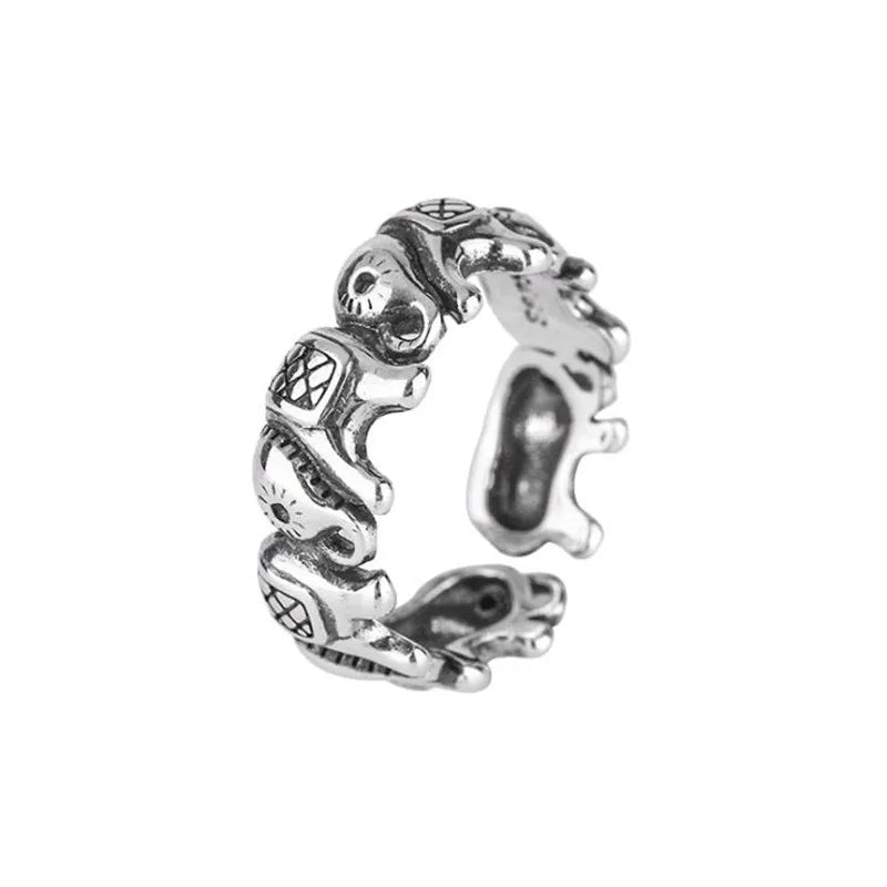 New Minimalist Retro Thai Silver Animal 925 Sterling Silver Jewelry Personality Elephant Group