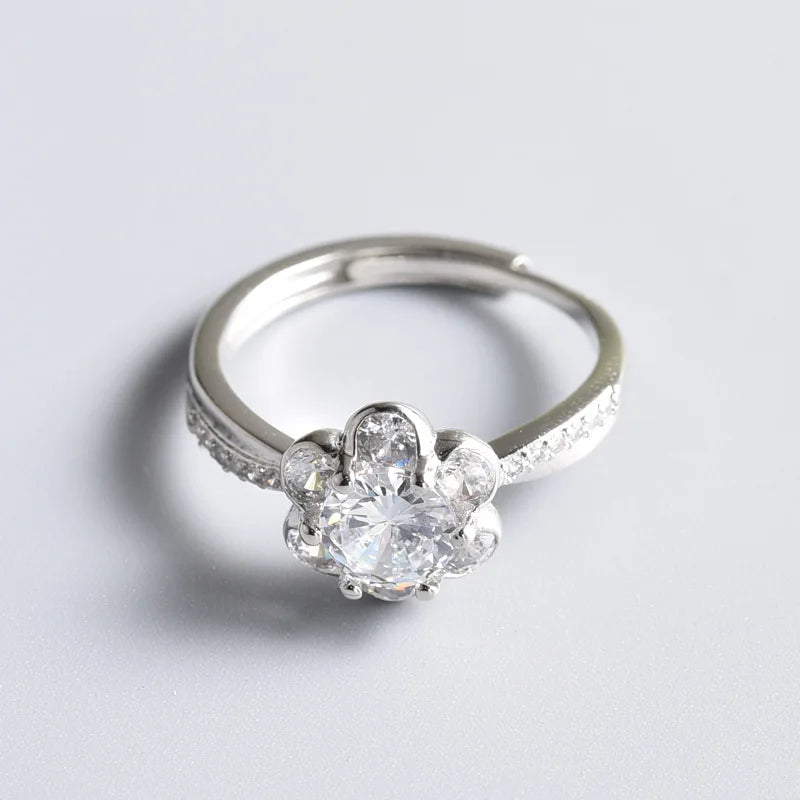 925 Jewelry Ring with Zircon Gemstone Flower Shape Open Finger Rings