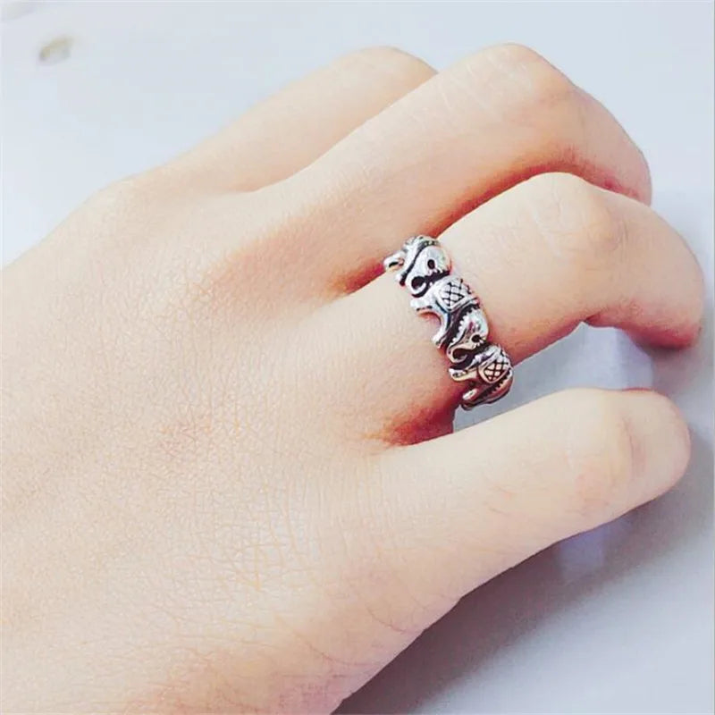 New Minimalist Retro Thai Silver Animal 925 Sterling Silver Jewelry Personality Elephant Group