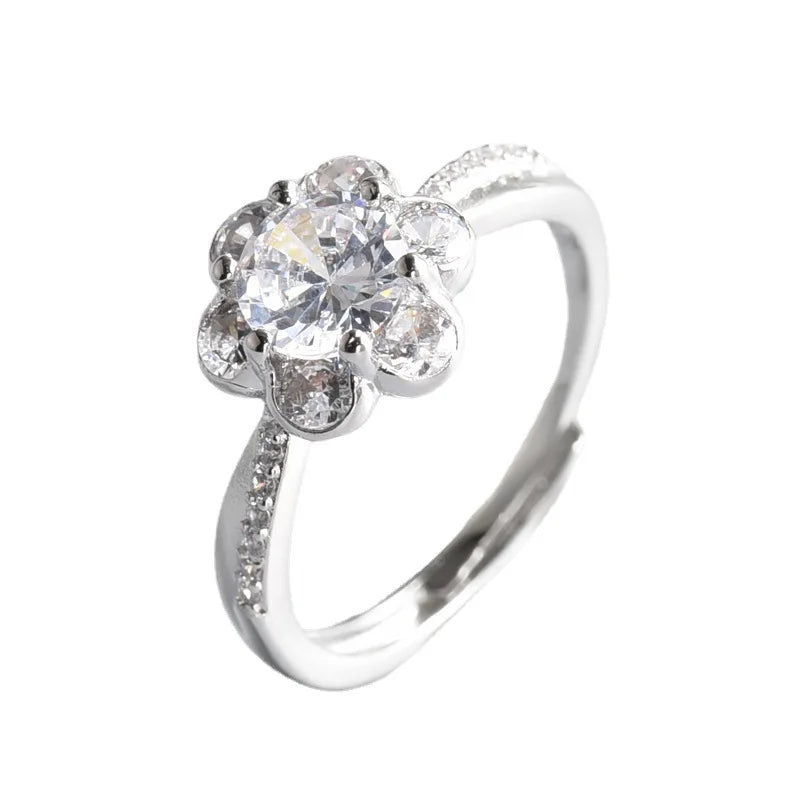 925 Jewelry Ring with Zircon Gemstone Flower Shape Open Finger Rings
