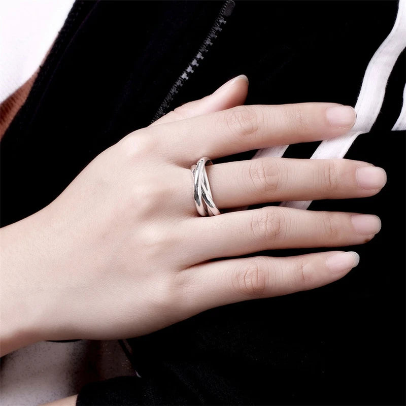 BABYLLNT 925 Sterling Silver Three Circle Coil Ring For Women Wedding Engagement Party Fashion Charm