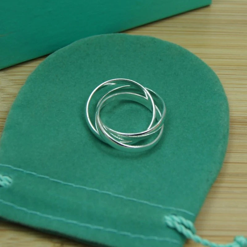 BABYLLNT 925 Sterling Silver Three Circle Coil Ring For Women Wedding Engagement Party Fashion Charm