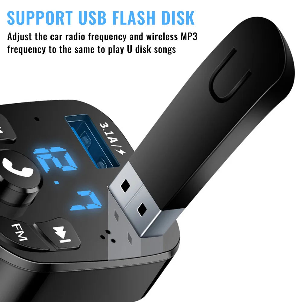 Car Fm Transmitter Bluetooth 5.0 Aux Handsfree Wireless Car Kit