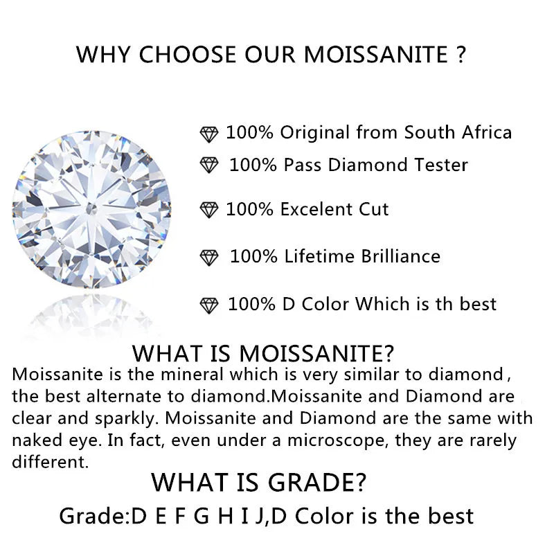 Classic 925 Sterling Silver 2 Carat Pass Diamond Tester Brilliant Cut Colored Moissanite