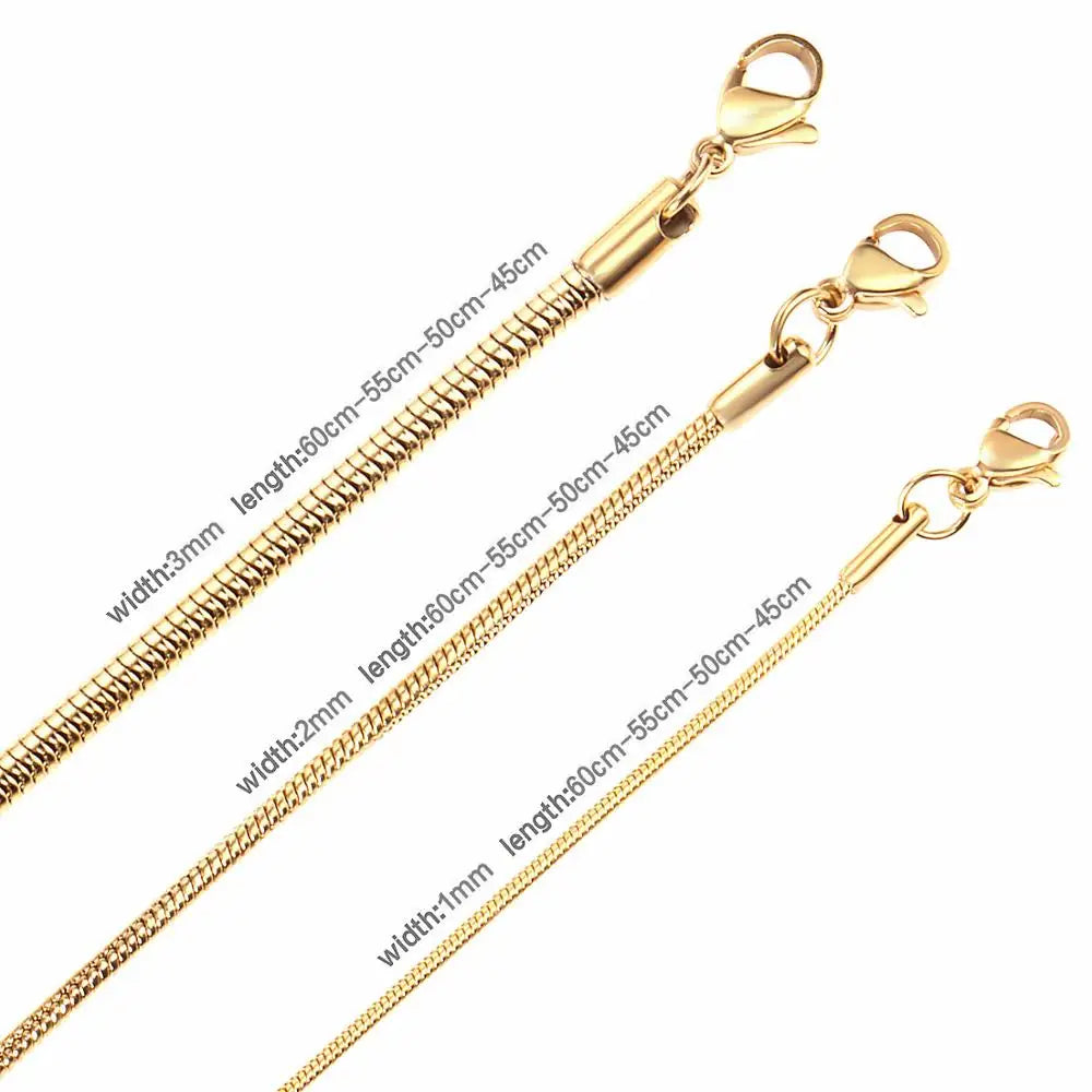 Round Snake Chain Necklace For Women Men Golden Stainless Steel Herringbone