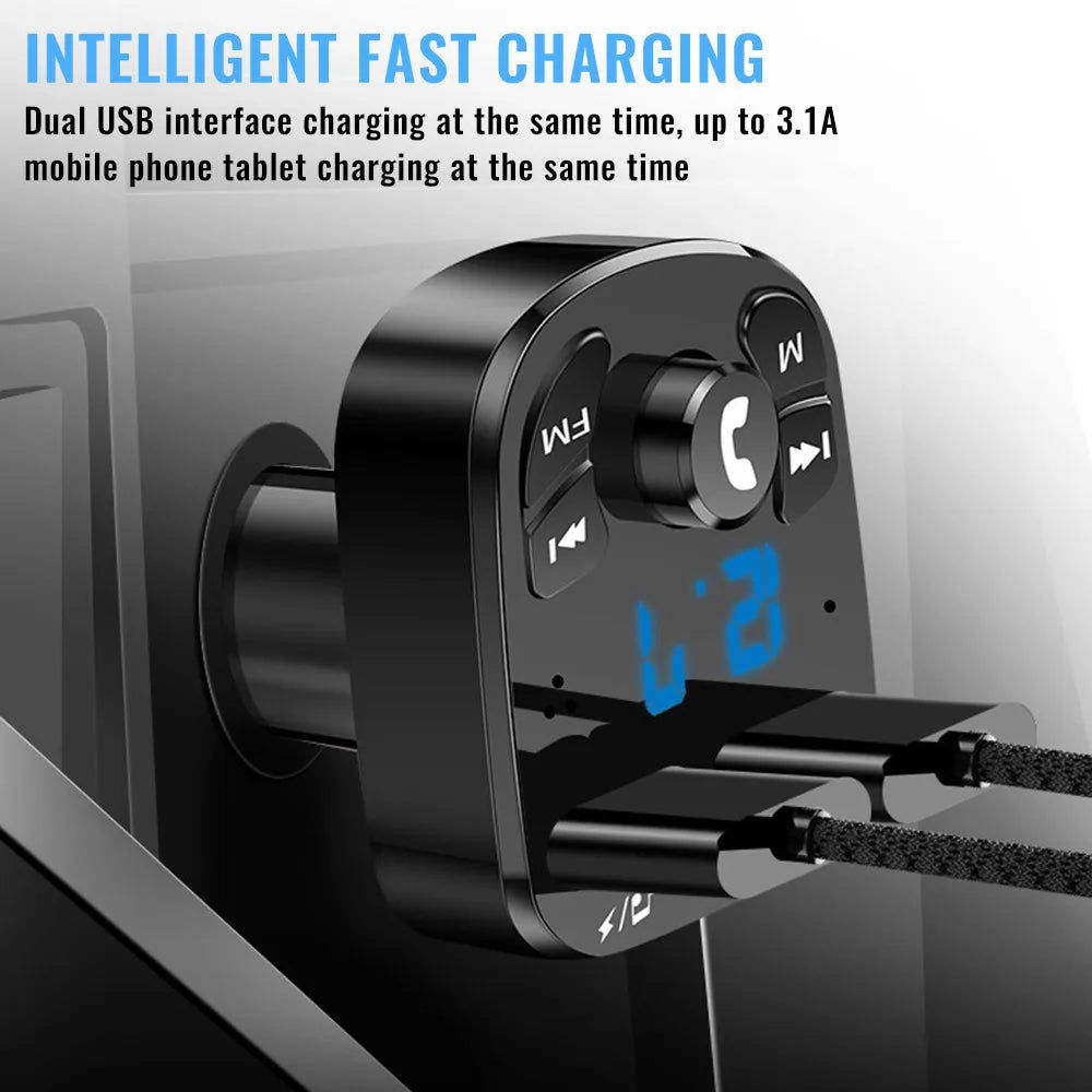 Car Fm Transmitter Bluetooth 5.0 Aux Handsfree Wireless Car Kit