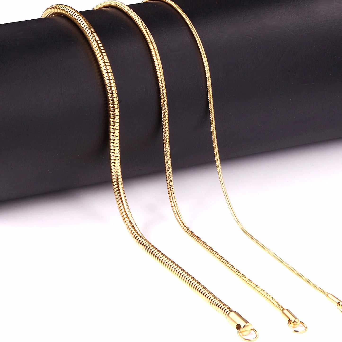 Round Snake Chain Necklace For Women Men Golden Stainless Steel Herringbone