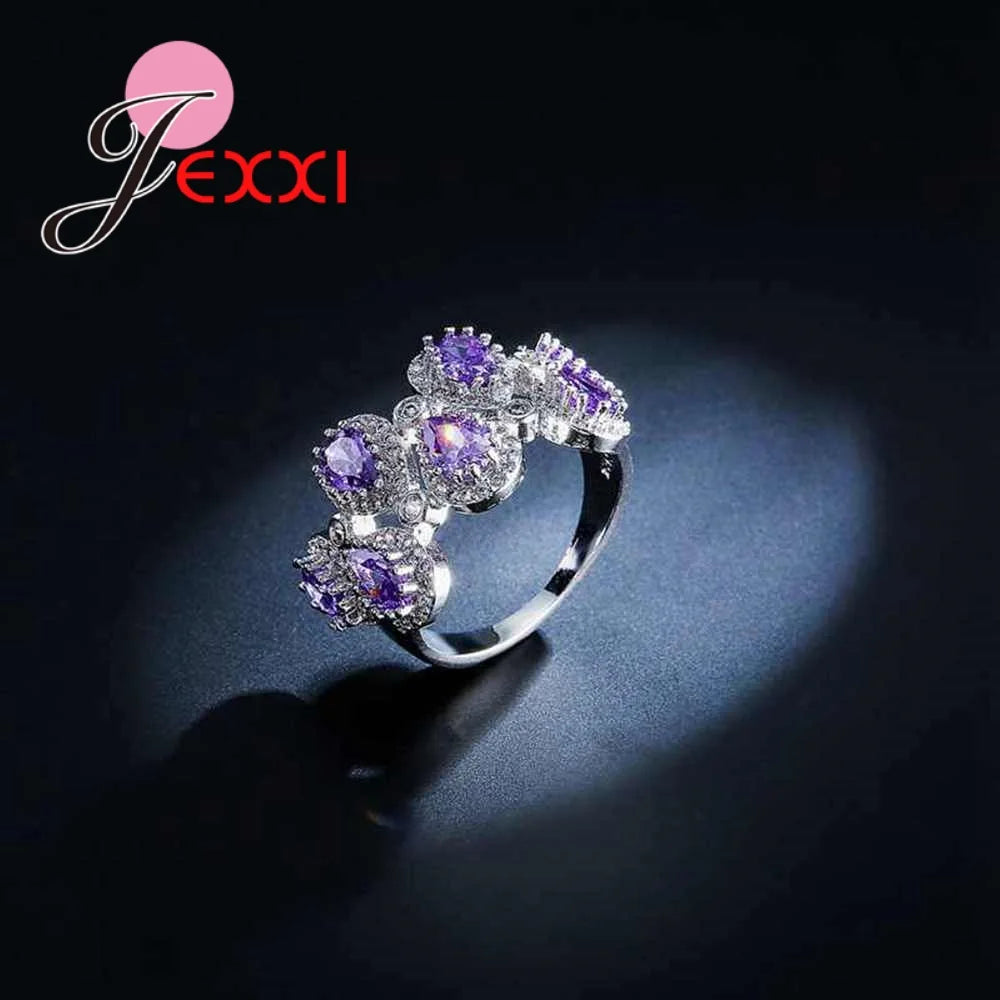 925 Sterling Silver Engagement Ring for Women Purple CZ Stone Paved Promise Rings