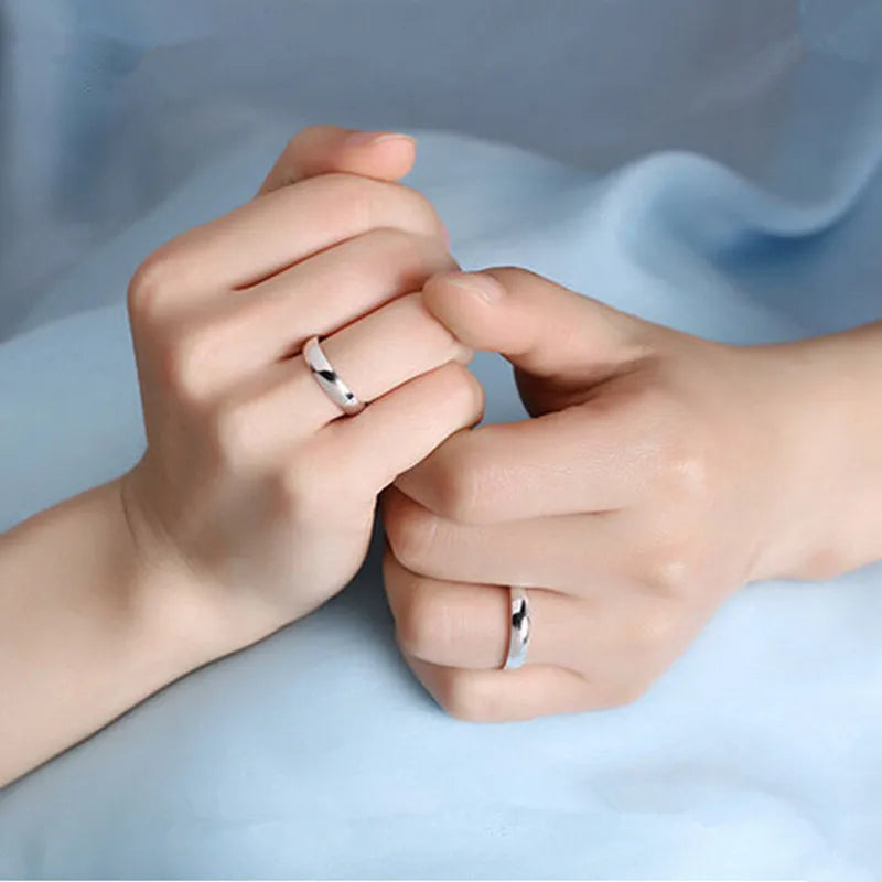 925 Sterling Silver Couples Ring Sets Light Polishing Simple Ring