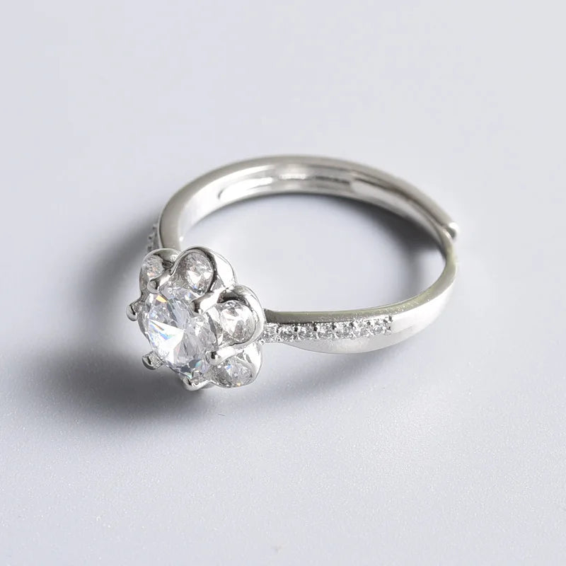 925 Jewelry Ring with Zircon Gemstone Flower Shape Open Finger Rings