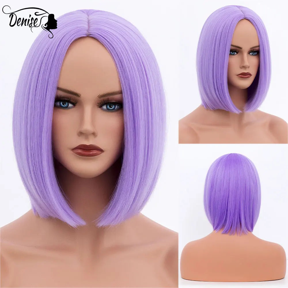 Bob Wig Straight Short Black To Blue Ombre Daily Synthetic Wigs For Women