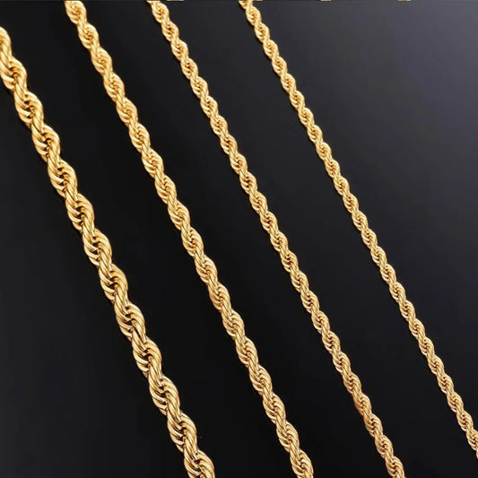 Twisted Rope Link Chain Gold Color Necklace for Men Women Stainless Steel Chain