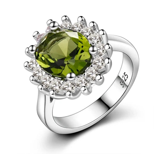 925 Sterling Silver Ring Flower Silver Rings with Peridot Stones Shining Luxury Wedding Engagement Rings for Women Jewelry
