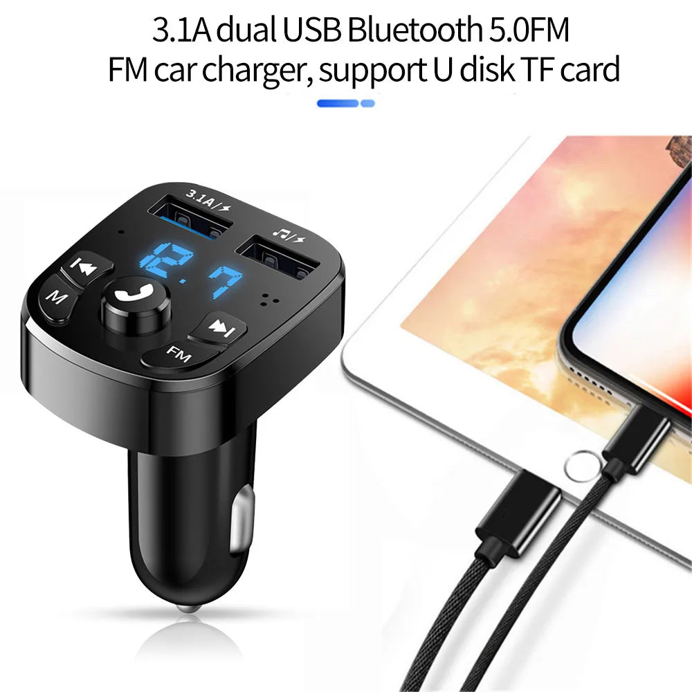 Car Fm Transmitter Bluetooth 5.0 Aux Handsfree Wireless Car Kit