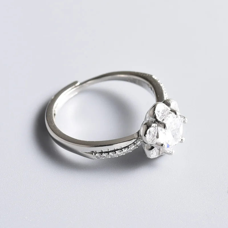 925 Jewelry Ring with Zircon Gemstone Flower Shape Open Finger Rings