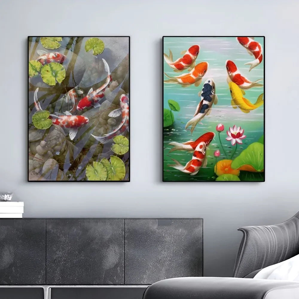 1pc Modern Golden Lotus Koi Fish Poster
