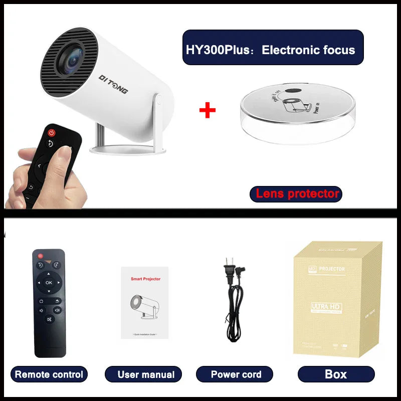 HY300 Plus Projector Android 4K 1280*720P Dual Wifi 300ANSI Video Cinema