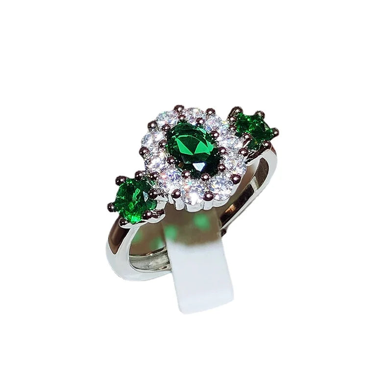 925 silver inlaid AAAAA zirconia green gemstone flowers engagement rings for women exquisite and sweet Jewelry