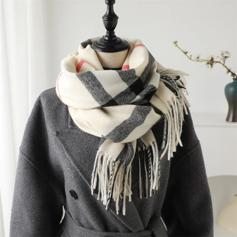 Luxury brand Winter Plaid Cashmere Like Blanket Scarf