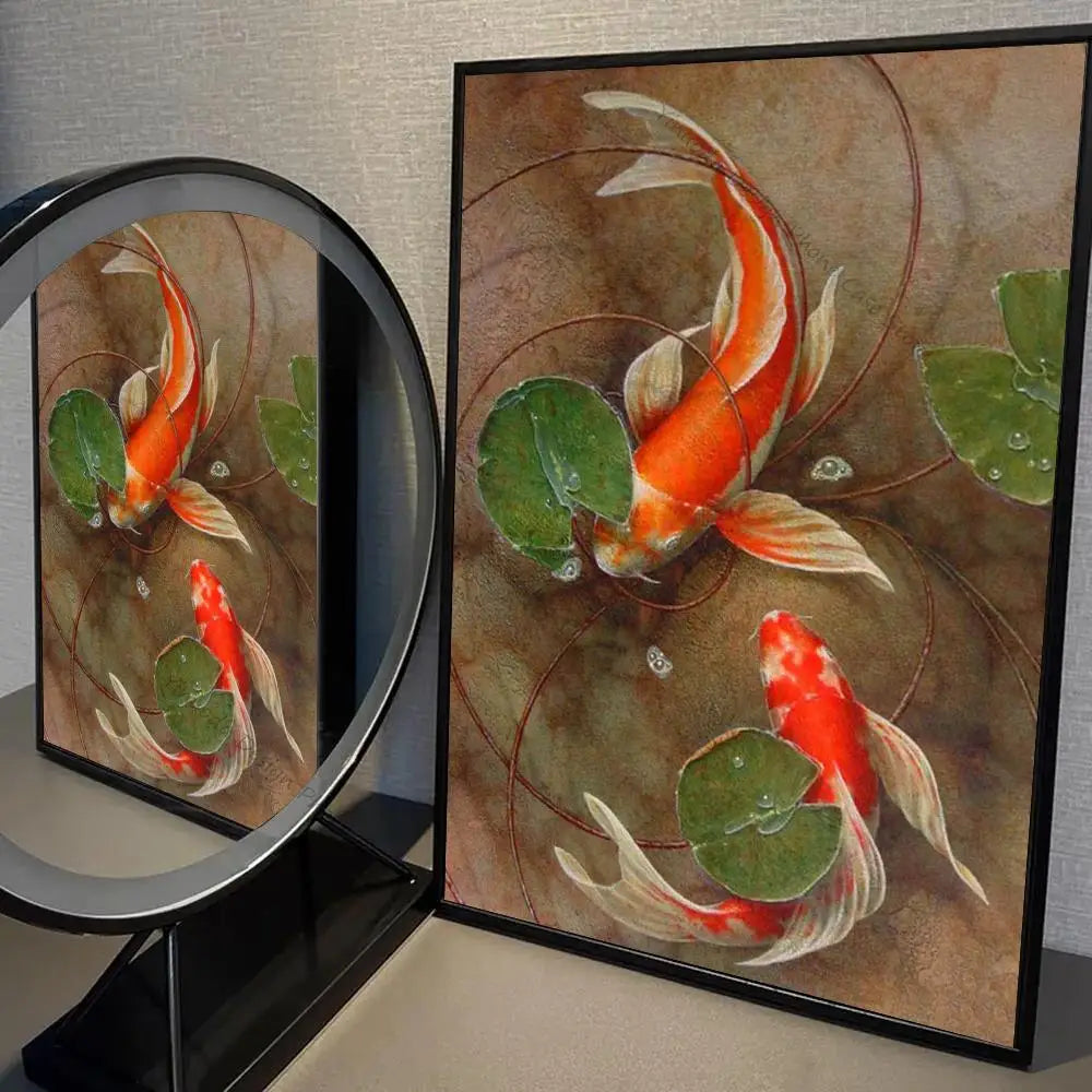 1pc Modern Golden Lotus Koi Fish Poster