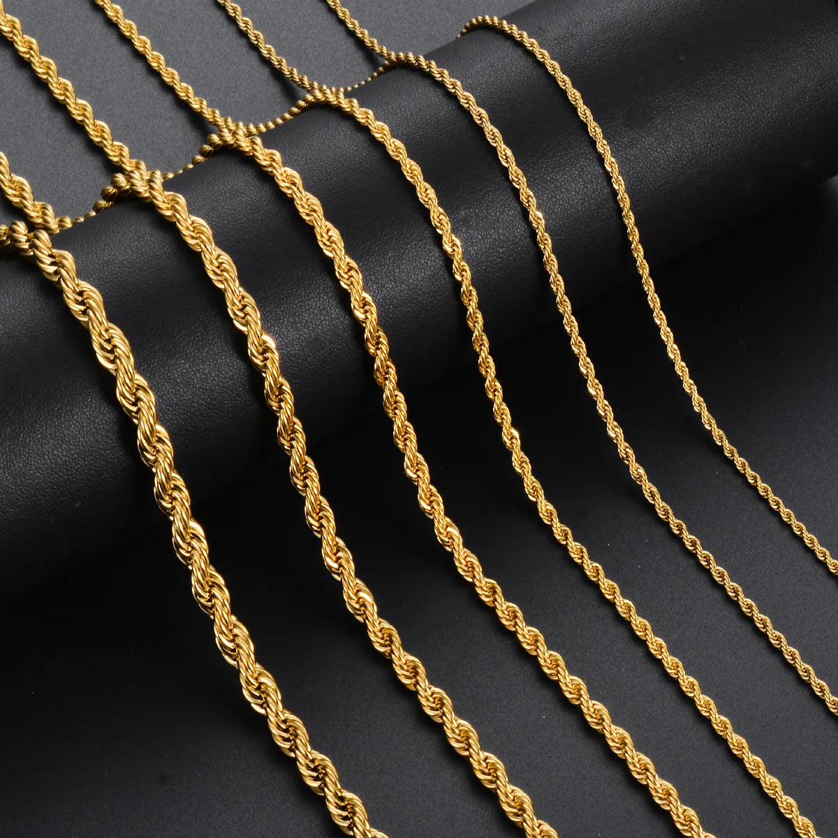 Twisted Rope Link Chain Gold Color Necklace for Men Women Stainless Steel Chain