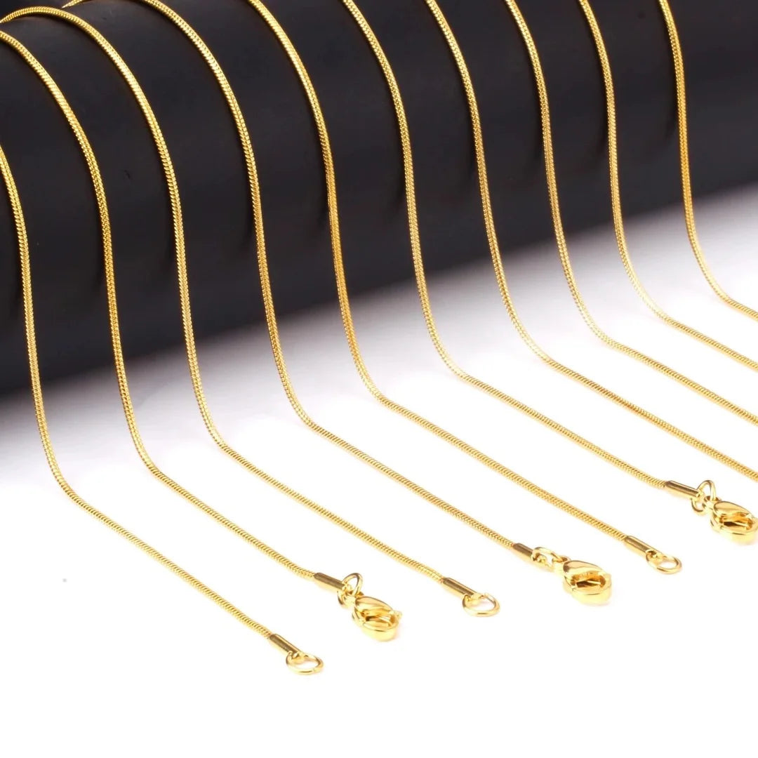 Round Snake Chain Necklace For Women Men Golden Stainless Steel Herringbone